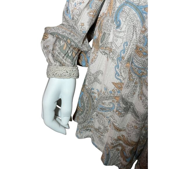 Free People M Lace & Paisley Long Sleeve Mini Dress Boho Summer Festival Medium - Picture 9 of 15
